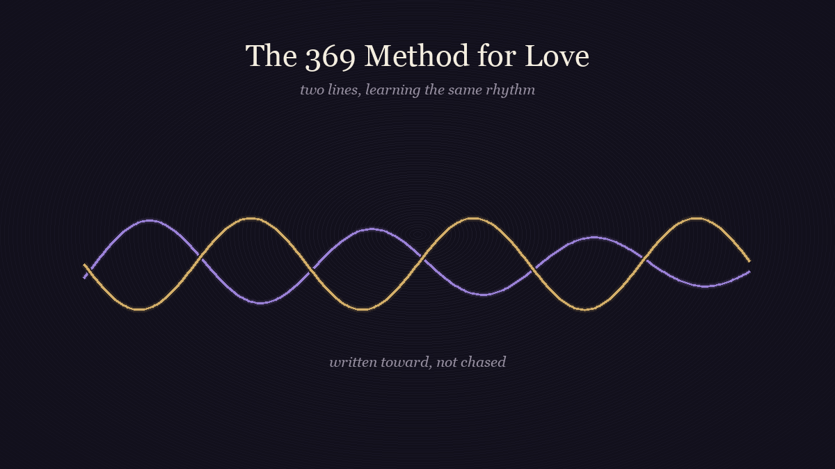 Two waveforms moving into the same rhythm, representing the 369 method applied to love